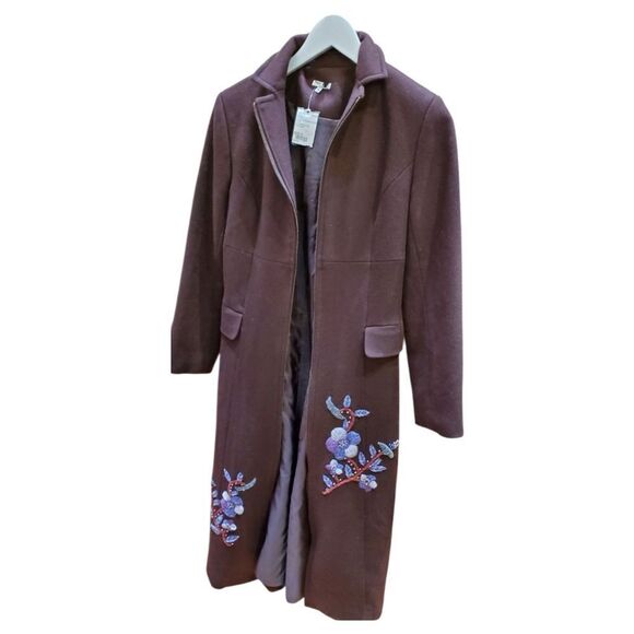 Miu Miu mocha brown authentic longline zipup floral embroidered wool coat eu36 - Picture 16 of 17